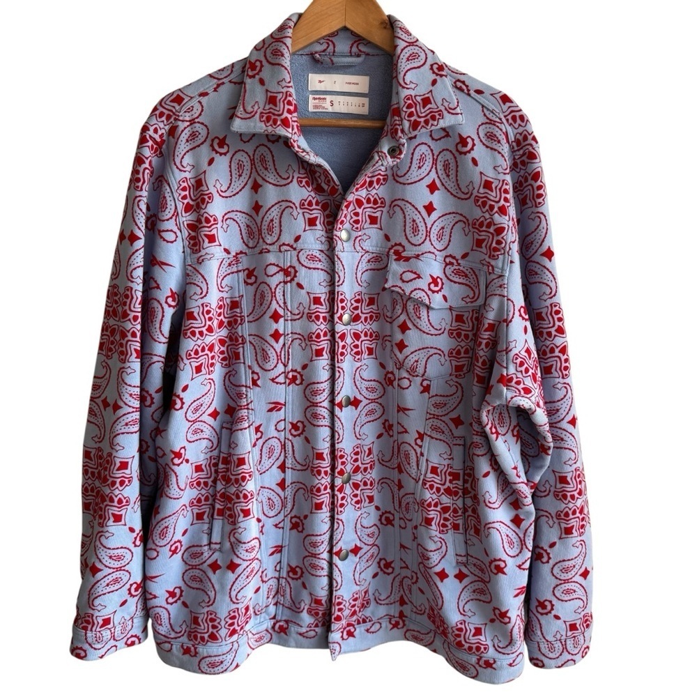 Reebok x Pyer Moss Bandana Fleece Overshirt Jacket Mens S Blue Red Shacket Y2K